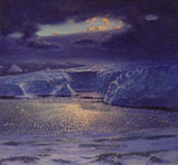 Antarctic Palmer Station Views Glacier at Sunset David Rosenthal Oil Paiinting, antarctic images, Images of antarctic paintings, United States Antarctic Program, National Science Foundation Antarctic Artist and Writers Program, Artist working in Antarctica